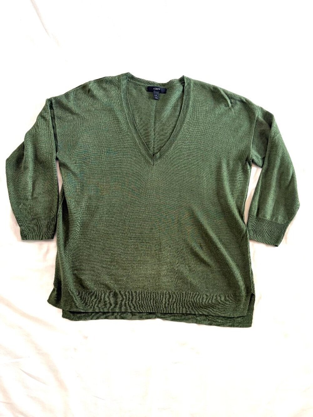 J Crew green linen sweater Small v-neck